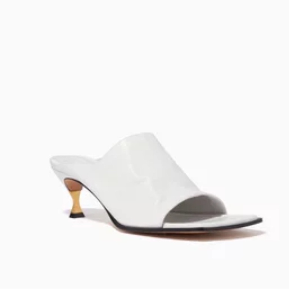 Bottega Veneta Mule Sandals 37.5 Glossy Lambskin‎ Gold Heel Square Sole Women’s - Picture 14 of 16